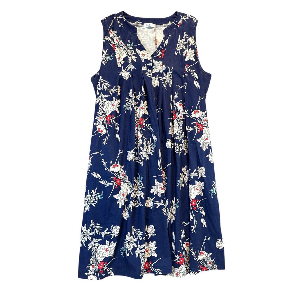 Pleated Sundress Women's Dress Pockets V Neck Sleeveless Large NEW floral